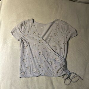 Hollister Women's Short Sleeve Floral Wrap Top - Light Blue